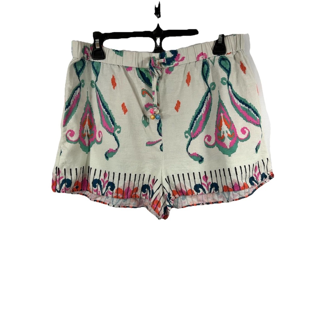 Zara Printed Linen-Blend Shorts XL Boho Paisley Beaded Tassel‎ Summer Festival